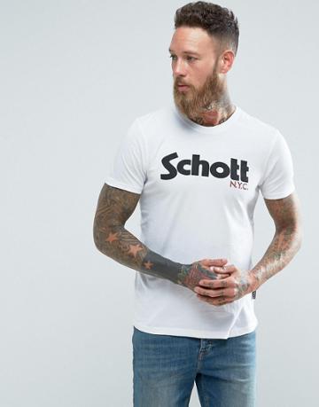Schott Logo T-shirt Slim Fit In White - White