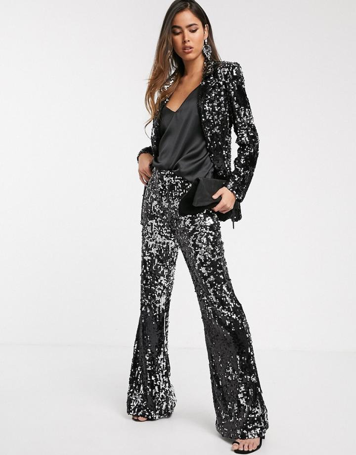 Skylar Rose Flared Pants In Sleek Sequin Two-piece-black
