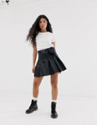 Asos Design Pleat Mini Skirt With Belt Bag - Black