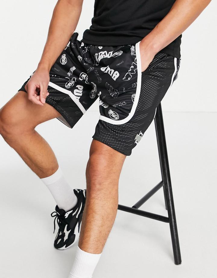Puma Hoops Repeat Logo Shorts In Black