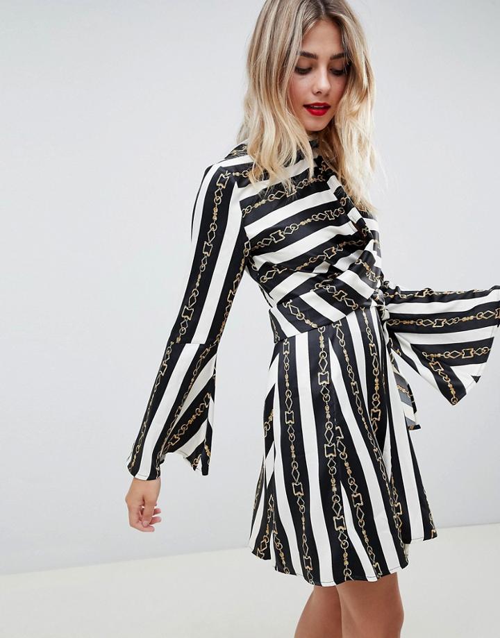 Asos Design Twist Mini Dress In Chain Print-multi