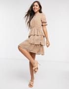 Y.a.s Short Sleeve Dress With Ruffle Skirt In Ditsy Floral-multi