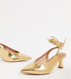 Asos Design Wide Fit Susie Tie Leg Mid Heels In Gold