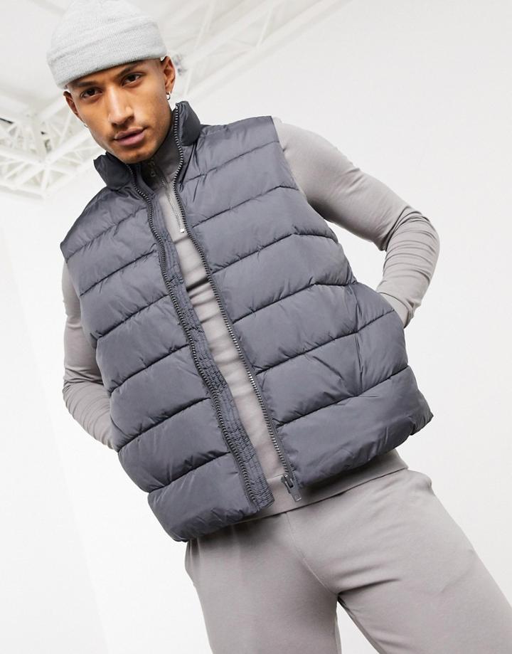Asos Design Puffer Vest In Charcoal-black