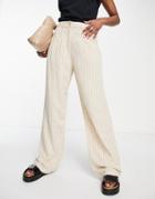 Asos Design Oversized Wide Leg Pants In Neutral Stripe Linen-multi