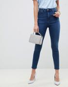 Asos Design Ridley High Waist Skinny Jeans In Dark Stonewash Blue - Blue