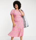 Simply Be Midi Dress With Tie Back Detail In Pink Ditsy