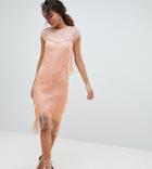 Asos Design Tall Fringe & Sequin Sheer Midi Dress - Orange