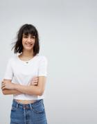 Asos Short Sleeved Boxy Crop Top - White
