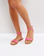 Asos Felon Leather Flat Sandals - Pink
