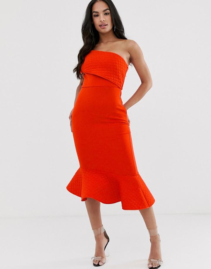Asos Design Quilted Fold Off Shoulder Pep Hem Midi Dress-multi