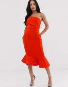 Asos Design Quilted Fold Off Shoulder Pep Hem Midi Dress-multi