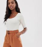 Asos Design Tall Scoop Neck Short Sleeve Sweater In Fine Knit Rib - Cream