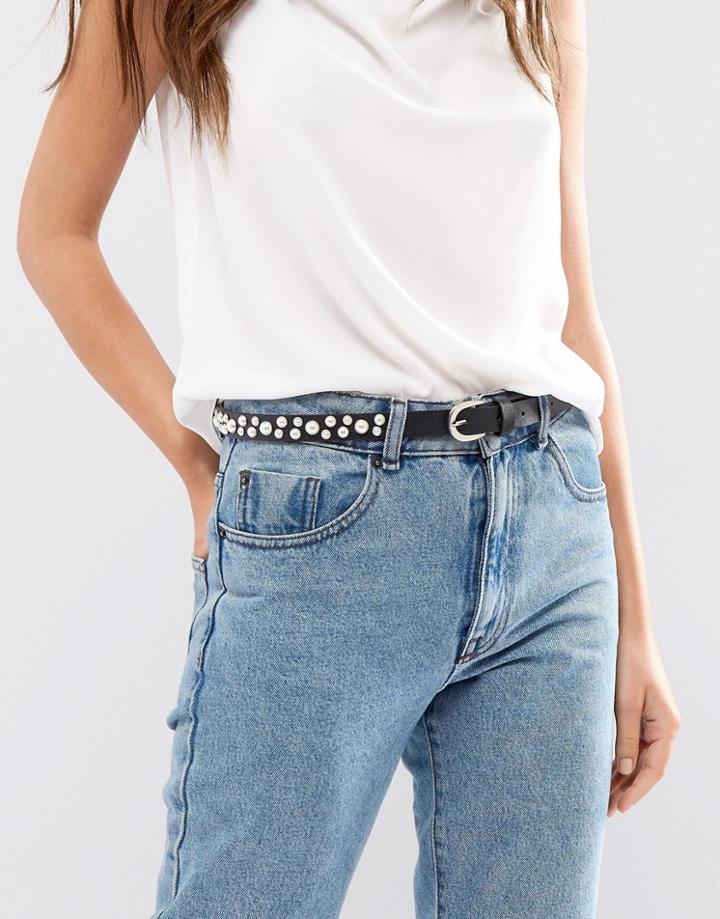 Stradivarius Pearl Stud Belt - Black