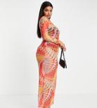Simmi Plus Long Sleeve Sheer Maxi Dress In Abstract Rainbow-multi