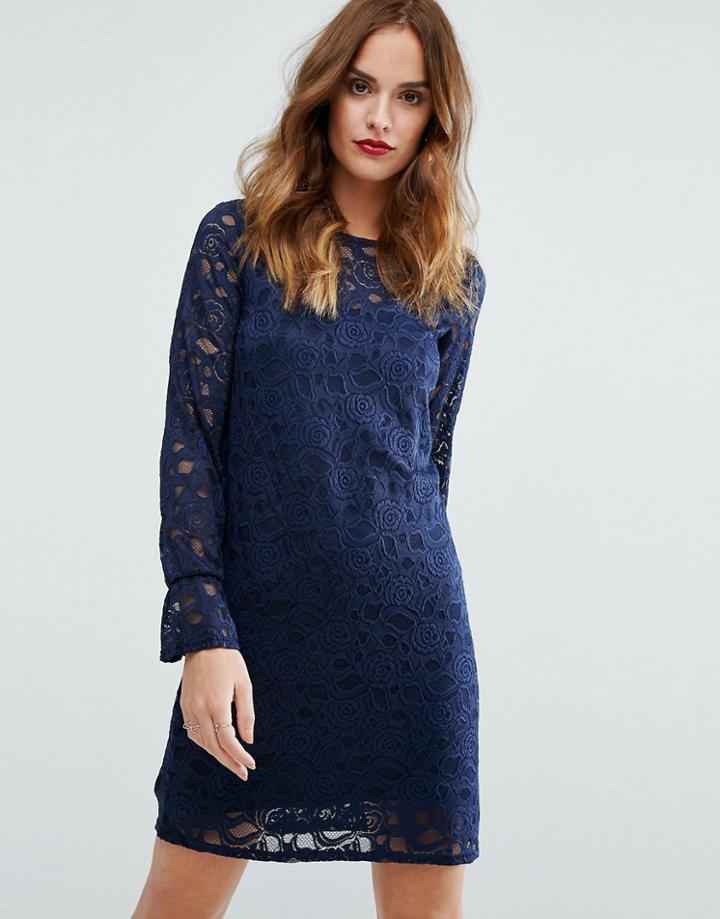 Lipsy Lace Swing Dress With Drop Waist - Navy