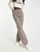 Pull & Bear High Rise Straight Leg Checkerboard Jeans In Brown