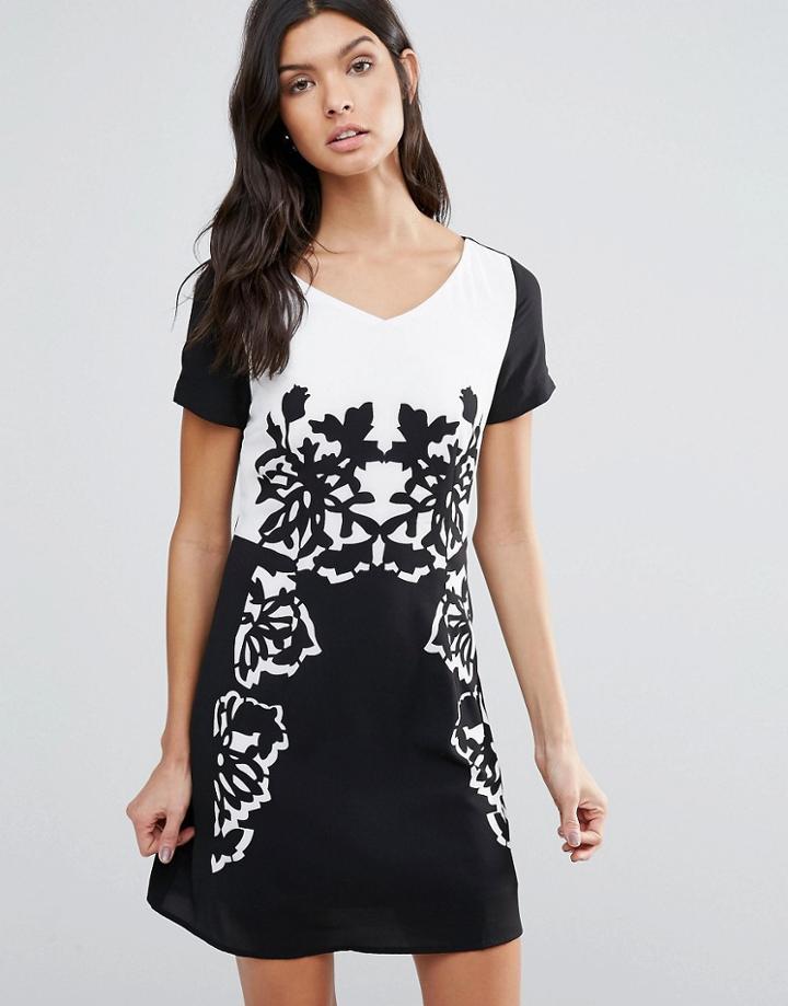 Pussycat London Mono Print Shift Dress - Black