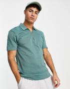 River Island Short Sleeve Slim Knit Polo In Green