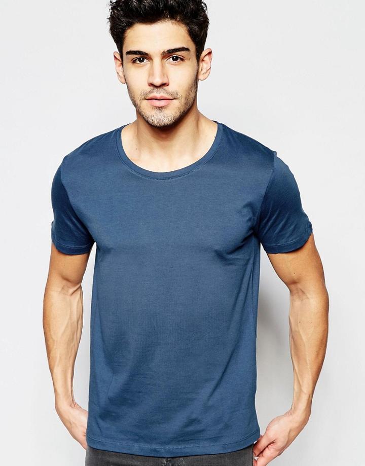 Selected Homme Crew Neck T-shirt In Pima Cotton - Insignia Blue