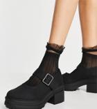 Asos Design Wide Fit Wilson Chunky Mary Jane Mid Heels In Black