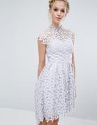 Chi Chi London High Neck Dress In Cutwork Lace - Gray