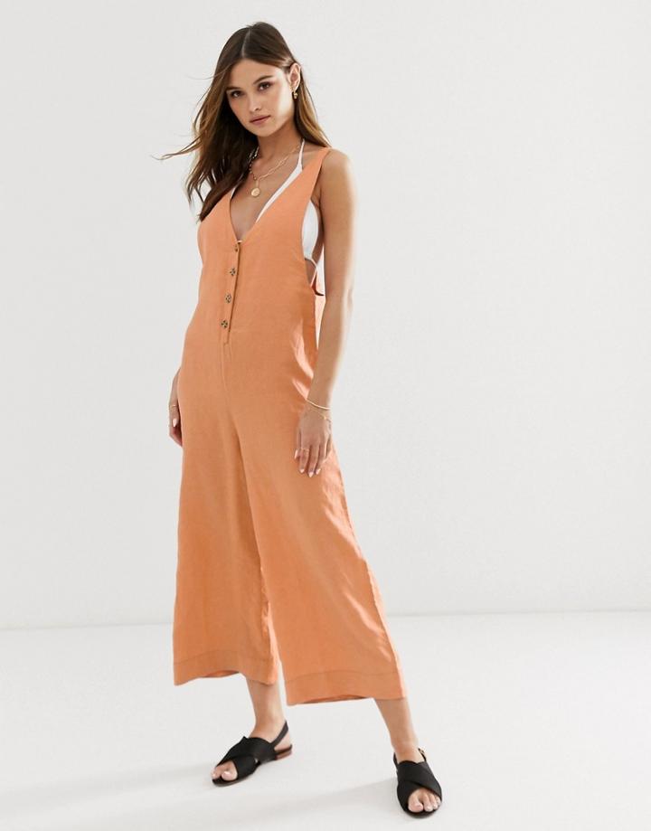 Rhythm Amalfi Linen Jumpsuit In Sunburn-orange
