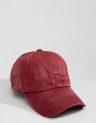 7x Baseball Cap In Washed Burgandy Vintage Effect - Red