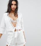 Ebonie N Ivory Wrap Front Top With Broderie Trim Two-piece - White