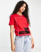 Love Moschino Textured Box Logo T-shirt In Red