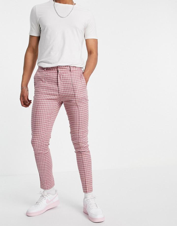 Asos Design Super Skinny Smart Pants In Pink Gingham