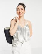 Vero Moda Organic Cotton Cami Top With Frill Hem In Cream Stripe-multi
