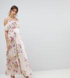 Asos Maternity Floral Print Maxi Dress With Ruffle Cold Shoulder - Multi