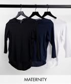New Look Maternity 3-pack 3/4 Sleeve T-shirts In Multi-blue