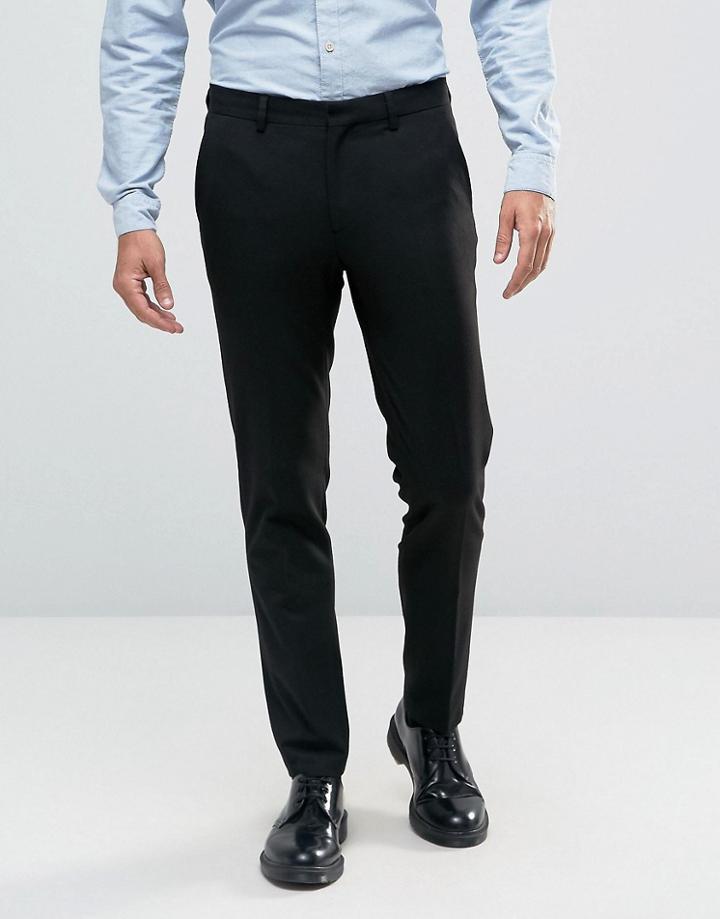 Asos Skinny Smart Light Wool Mix Pants In Black - Black