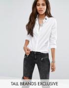 Noisy May Tall Clean Shirt With Embroidered Collar Detail - White