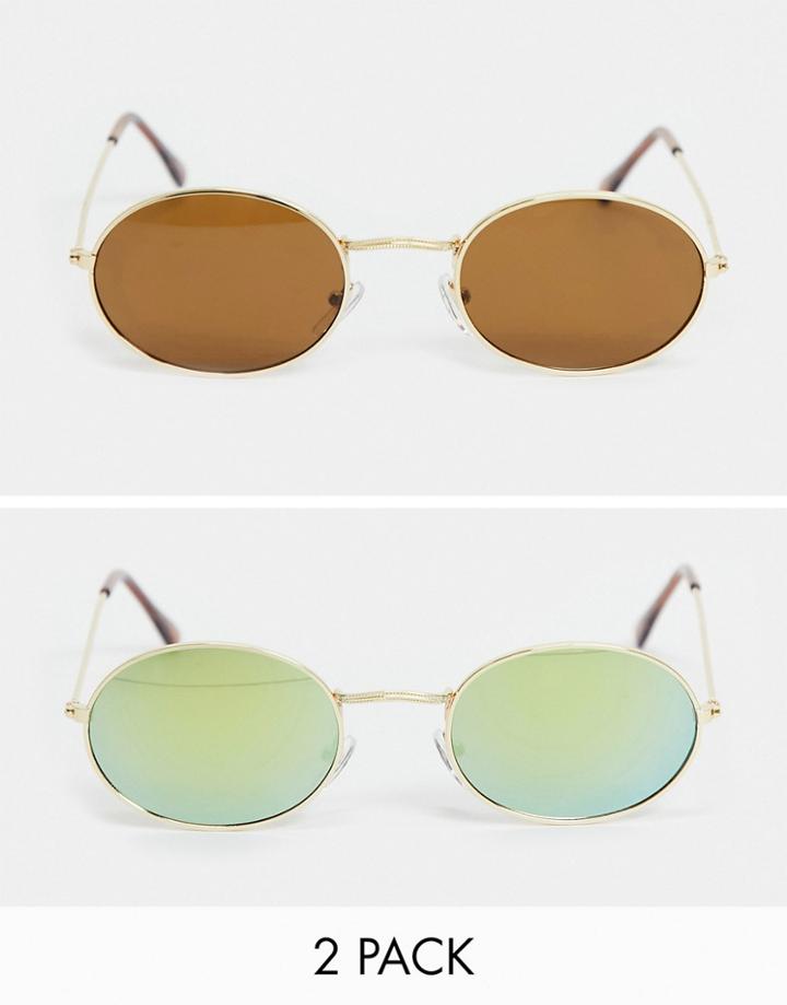Svnx 2-pack Round Sunglasses In Blue And Black-multi