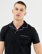 Asos Design Revere Polo Shirt With Pocket And Tipping In Black - Black