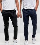 Asos Design 2 Pack Slim Chinos In Black & Navy Save-multi