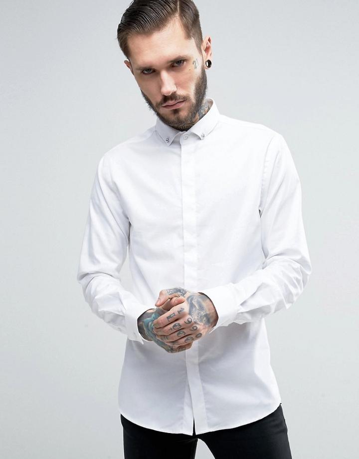 Noose & Monkey Skinny Shirt With Collar Skulls - White