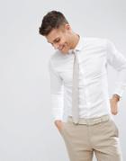 Asos Design Wedding Skinny Herringbone Shirt With Double Cuff - White