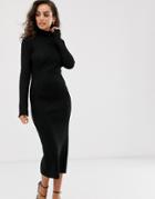 Asos Design Maxi Knitted Dress In Moving Rib-black