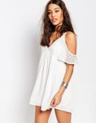 Missguided Cold Shoulder Lace Insert Swing Dress - White