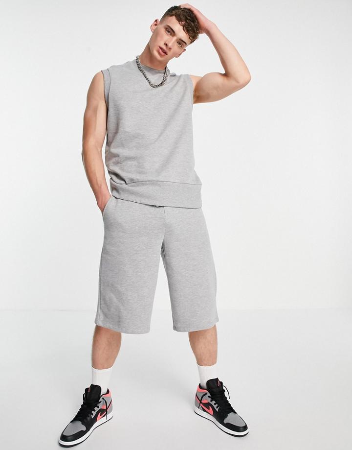 Asos Design Set Oversized Jersey Tank In Gray Heather-grey