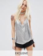 Sacred Hawk Halter Neck Top With Choker Chains In Chain Mail - Silver