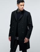 Asos Wool Mix Overcoat With Velvet Collar In Black - Black