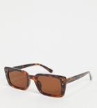 South Beach Rectangular Frame Sunglasses In Tortoiseshell-brown