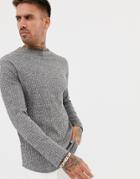 Asos Longline Long Sleeve T-shirt In Twisted Interest Rib With Curved Hem