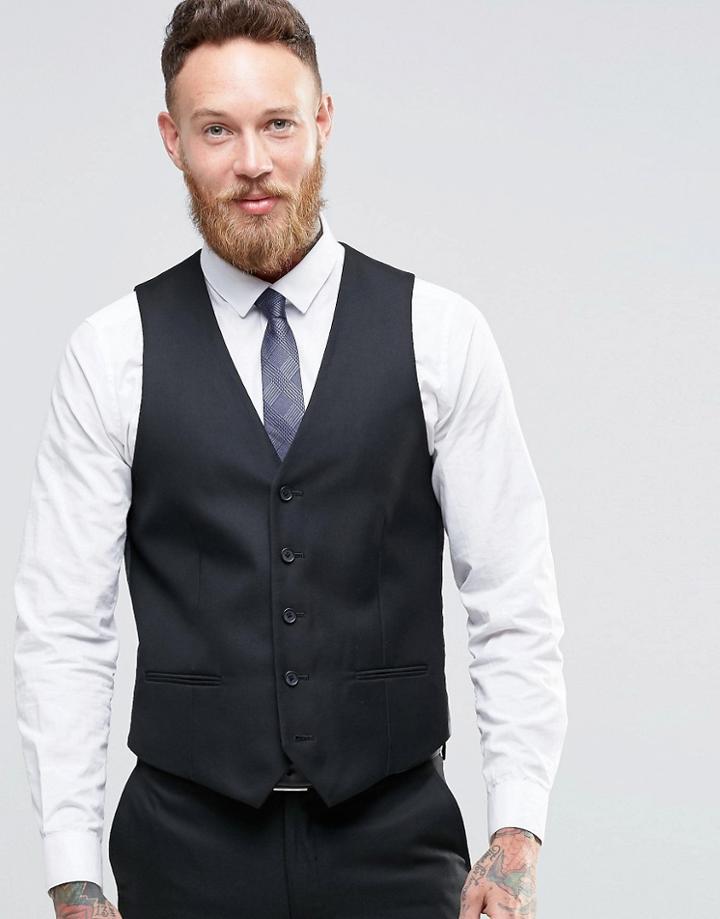 New Look Slim Fit Suit Vest In Black - Black
