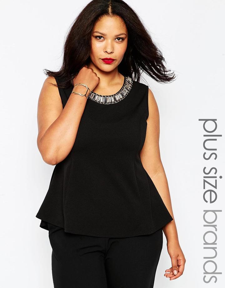 Club L Plus Blouse With Chain Detail - Black